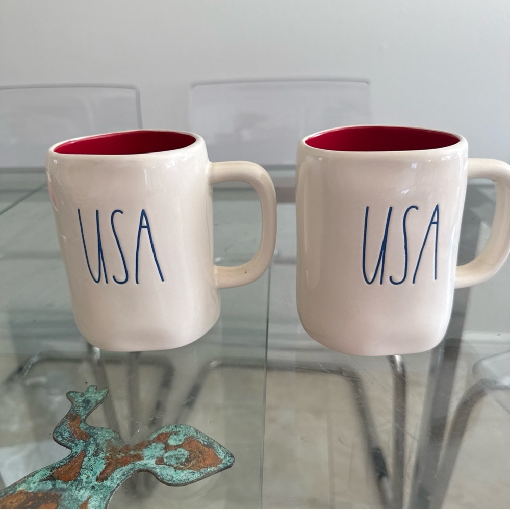 Rae Dunn White and Red USA Mugs